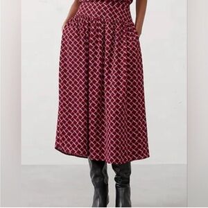 Banana Republic Drop Waist Midi Skirt Red and Black NWT sz 12